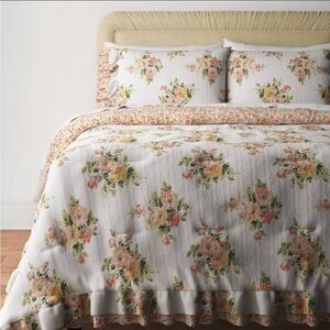 3pc Full/Queen Printed Floral Double Ruffle Comforter Bedding Set -Studio McGee